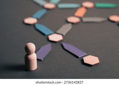 Conceptual image representing an access point to a professional network. A single figure positioned at the entry stage before connection, symbolizing onboarding, selection process, readiness, and initial integration into a structured system or organization.