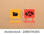 A conceptual image visualizing data transfer from a folder to various file formats like JPEG, PDF, and MP4, symbolizing digital export and multimedia processing.