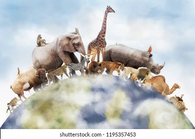 Conceptual image of wildlife around the planet earth can be used to celebrate World Animal Day - Powered by Shutterstock