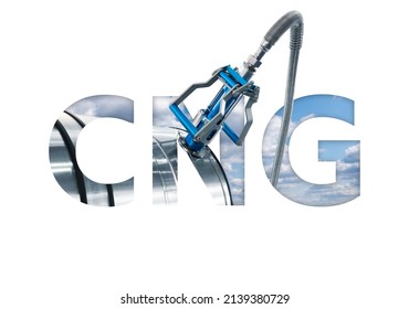 Conceptual inscription CNG - compressed natural gas on a white background.