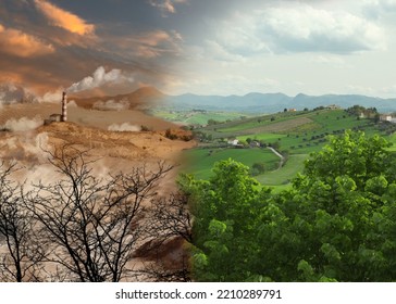 Conceptual photo depicting Earth destroyed by global warming and industrial pollution - Shutterstock ID 2210289791