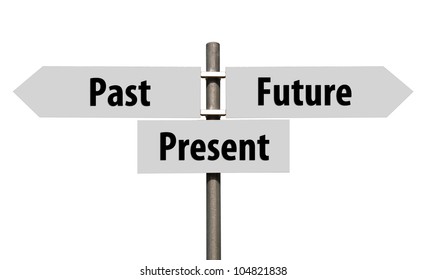 Conceptual Picture Of A Signpost With Past, Present And Future Isolated On White Background (all Signs Cleaned On Grey)