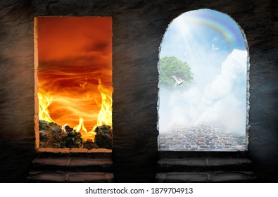 Conceptual purgatory portal to heaven and hell. Religious theme concept. - Shutterstock ID 1879704913