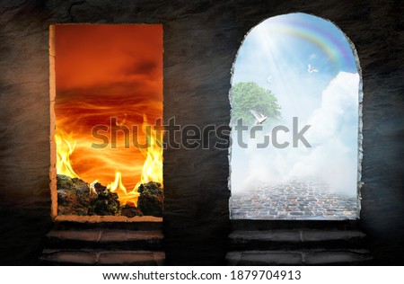 Conceptual purgatory portal to heaven and hell. Religious theme concept.