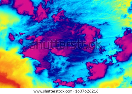Conceptual rainbow colored background of thermal clouds weather report forecast thermal screen radar imaging