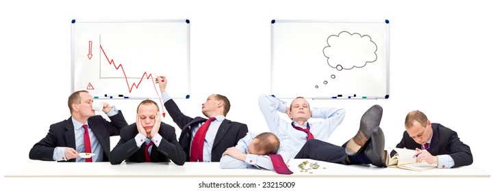 A Conceptual Representation Of A Board Room On A Slow Day, With Business Going Down Due To The Economic Downturn, Recession And Financial Crisis