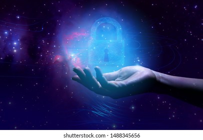 conceptual representation of the use of artificial intelligence of future technologies to protect personal and production data on the Internet network and cloud systems from hacking and hacker attack