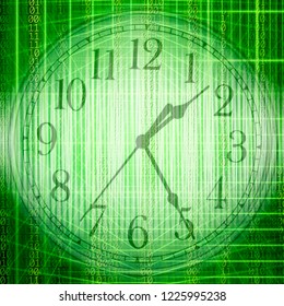 conceptual technology and time image of binary code with clock and abstract lights - Powered by Shutterstock - Get 15% off with code: PIKWIZARD15