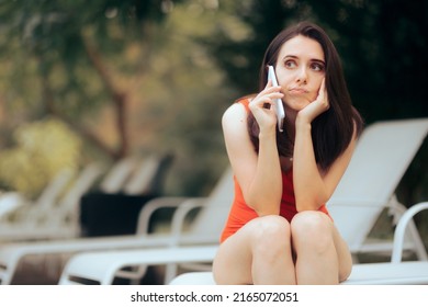 
Concerned Stressed Woman Speaking on the Phone by the pool. Stressed person unable to relax during summer vacation

 - Powered by Shutterstock