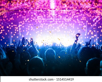 Concert Blurred Lights In A Large Crowded Venue