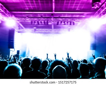 Concert Blurred Lights In A Large Crowded Venue