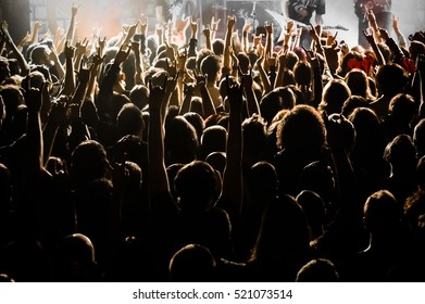 Concert Crowd. Hands Up, Rock Music Event