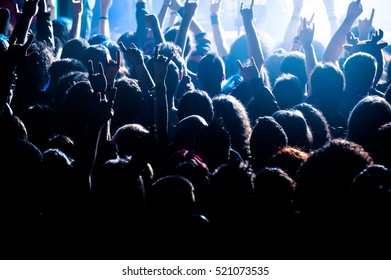 Concert Crowd. Hands Up, Rock Music Event