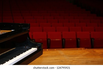 Concert grand piano, view from stage-color version-with space for advertisement