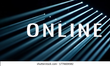 Concert Live Streams Available Online. Show Must Go On. Stage For Musicians. Online Event. Empty Stage With Spotlights. Stage Lights. Background For Online Concert. Online Event. Lights With Laser.