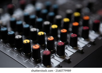 Concert sound mixer panel with volume regulators. Professional audio equipment for sound recording studio, live music concert. Download royalty free images and templates from shutter stock collection