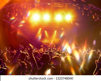 Concert Spectators In Front Of A Bright Stage With Live Music