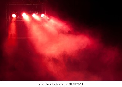 Concert Stage With Red Spot Light And Smoke