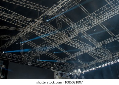 Concert Stage Spot Lighting Rigging Structure For A Live Musical Theatre Event Led Lighting Devices Under Roof.