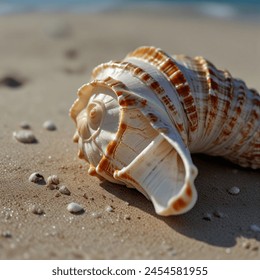 Conch shell on beach with waves Leonardo Ai Generation