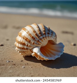 Conch shell on beach with waves Leonardo Ai Generation - Powered by Shutterstock - Get 15% off with code: PIKWIZARD15