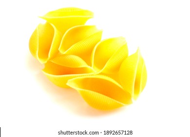 Conchiglie Pasta Raw, Isolated On White Background