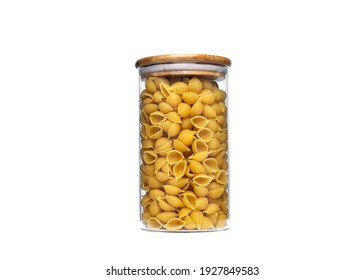Conchiglie rigate pasta in glass jar isolated on white background. High quality photo - Powered by Shutterstock