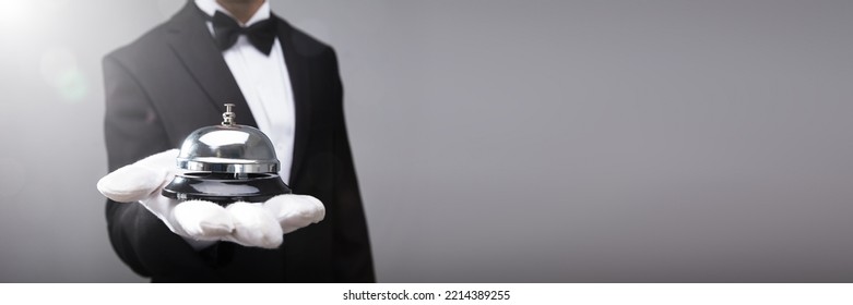 Concierge Servant With Service Bell. Luxury Waiter