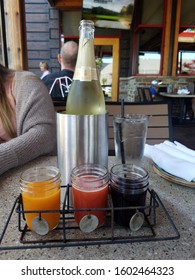 Concord, Ca USA- May 11, 2019: Mimosa Tasting Flight From Lazy Dog Restaurant.