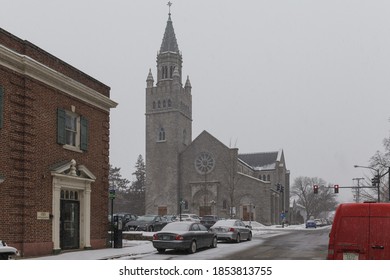 CONCORD, NH, USA - FEBRUARY 18, 2020: Church. Street view of city in New Hampshire NH, USA.
