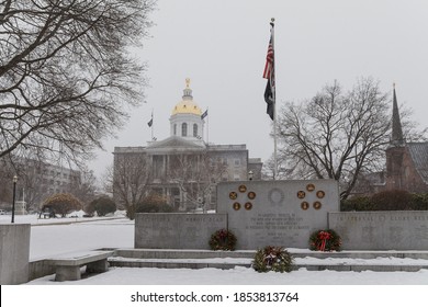 CONCORD, NH, USA - FEBRUARY 18, 2020: State house. Street view of city in New Hampshire NH, USA.