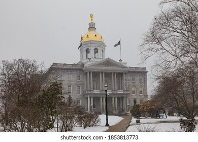 CONCORD, NH, USA - FEBRUARY 18, 2020: State house. Street view of city in New Hampshire NH, USA.