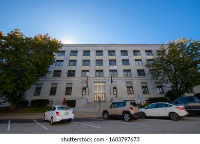 CONCORD, NH, USA - SEP. 30, 2019: New Hampshire State Office Building and State of New Hampshire Treasury next to State House, Concord, New Hampshire NH, USA.