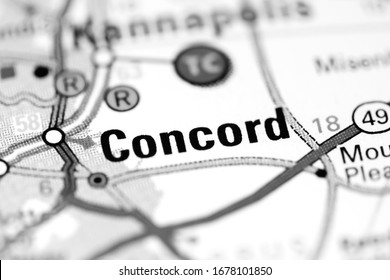 Concord. North Carolina. USA On A Map