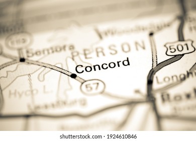 Concord. North Carolina. USA On A Geography Map