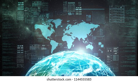 A concpetual screen interface displaying internet connection from outer space