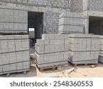 Concrete block or cement block on construction site used for construct villa