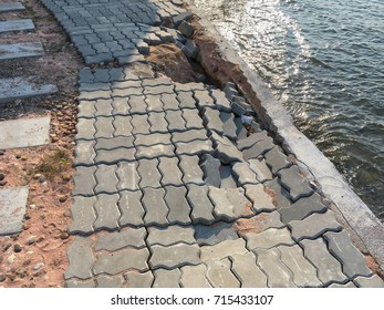 Concrete Block Pavement Collapse Erosion Stock Photo 715433107 