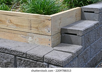 Concrete Block Wall With A Pine Sleeper Garden Bed