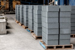 Concrete Blocks On Wooden Pallets Before Loading