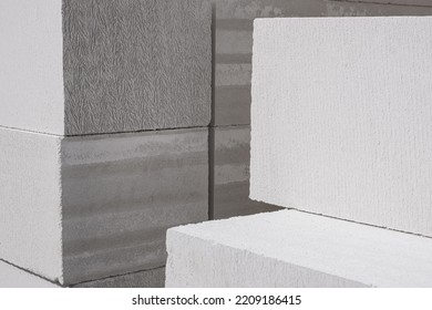 Concrete Blocks Prepared For Building. Aerated Lightweight Building Wall Modular Building House. New Architecture Concept 