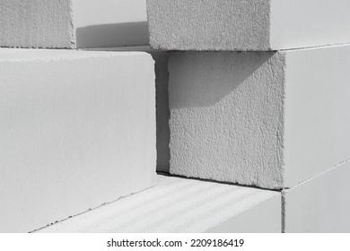 Concrete Blocks Prepared For Building. Aerated Lightweight Building Wall Modular Building House. New Architecture Concept 