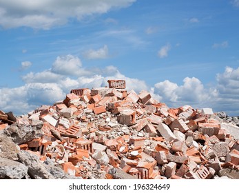 Concrete And Brick Rubble Debris On Construction Site