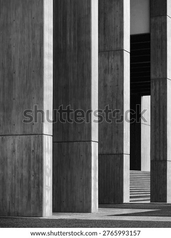 Concrete columns rows Cement wall Shade shadow Brutalist building Architecture details Grey background texture
