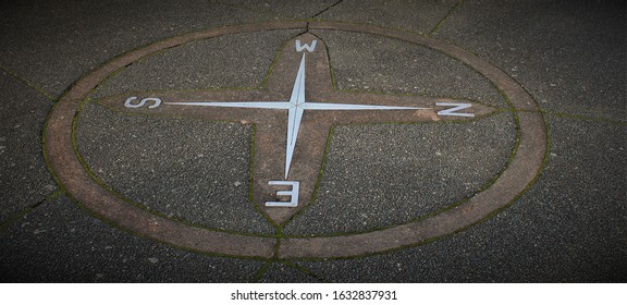 Concrete Compass White Directional Arrows Indicating Stock Photo ...