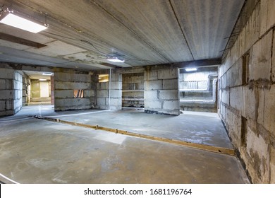 Concrete construction basement large building  Ground floor Inside the modern construction site in mix fluorescent   natural lights  Contemporary structure under construction and concret