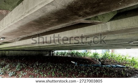 The concrete construction structure under the flyover bridge is made of a mixture of cement, gravel, long iron bars, and 'chicken claw' reinforcement. 