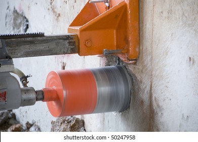 Concrete Core Drilling Machine On A Building Construction Site