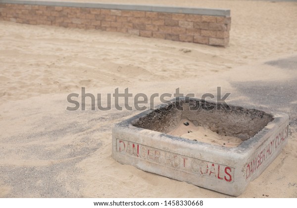 Concrete Fire Pit Along Sandy Beach Stock Photo Edit Now 1458330668