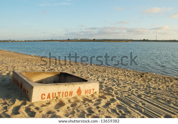 Concrete Fire Pit On Beach Sunset Stock Image Download Now